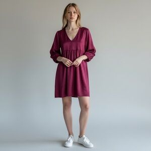 Umgee Wine Animal Print Babydoll Swing Dress Size Small